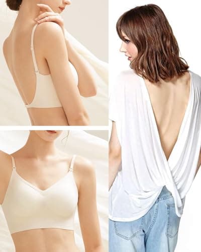 lemolly Low Back Bra - Open Back Backless Bra, Padded Bralette for Women Seamless Multiway Criss Cross Halter Bras XL Nude - Thumbnail 6