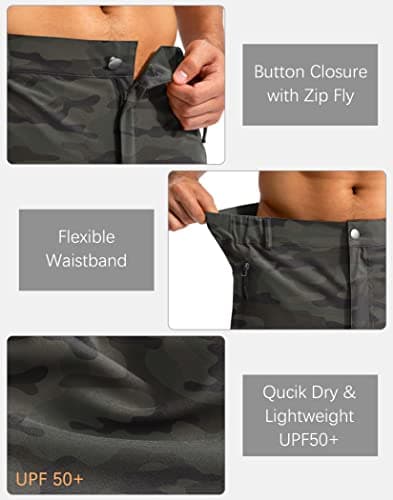 Pudolla Men's Hiking Cargo Shorts 9" Lightweight Outdoor Work Shorts for Men Travel Golf Camping Casual with 5 Zipper Pockets(Green Camo 3X-Large) - Thumbnail 5