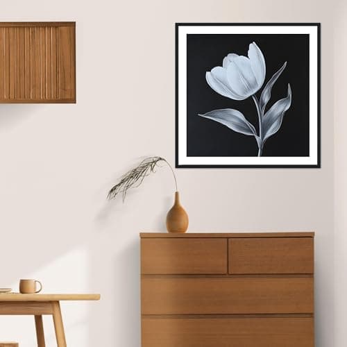 Moonow7 Tulip Flower Wall Art Prints, Black White Poster for Living Room, Bedroom, Kitchen or Bathroom Decoration, Minimalist Floral Artwork, Unframed Size 30x30 cm / 12x12” - Thumbnail 4