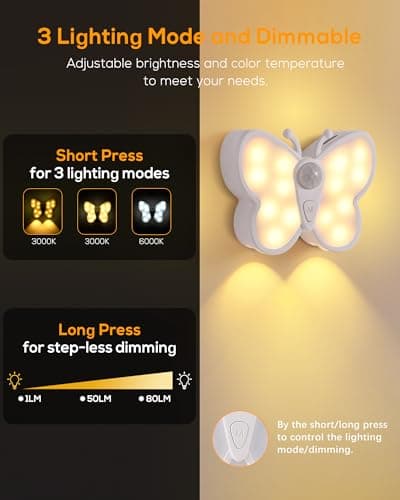 30LED Motion Sensor Light Indoor - 2 Pack Magnetic Rechargeable Night Light with 1-80LM Adjustable Brightness, 3 Modes Motion Activated Light with 3000K/6000K Warm White for Bedroom, Wall, Stairs - Thumbnail 4