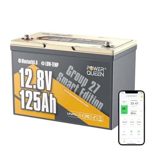 Power Queen 12V 125Ah LiFePO4 Battery, Group 27 Bluetooth Lithium Battery with Low-Temp Protection, 1600Wh Energy Max. 15000 Cycles for RV, Solar System, Trolling Motor - Image 1