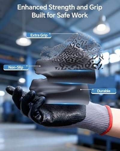 BOLTGARD Work Gloves for Men Pro with Wavy Foam Nitrile Grip, Touchscreen Breathable for Construction, Mechanics, 12 pair, Large - Thumbnail 2