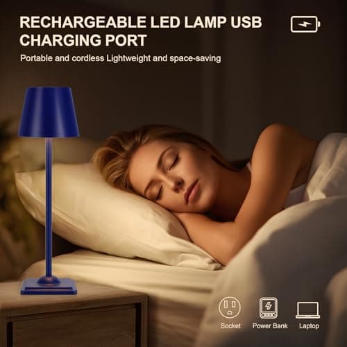 SOUDFK Cordless Table Lamp,3 Color Dimmable Desk Lamp,Small Rechargeable Light for Bedroom, Nightstand(Sapphire Blue,1 PC) - Thumbnail 4