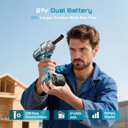 Seesii Impact Wrench 665 FT-LBS(900N.m) 3300IPM 1/2 Impact Gun High Torque Electric Impact Driver Cordless Impact Wrench with 21V 2x4.0Ah Battery 6 Sockets&Case for Home Car Tire Lug Nut Removal Tool - Thumbnail 4