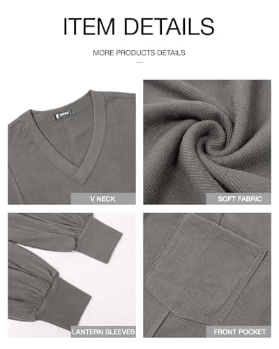 BTFBM Womens Fall Fashion 2026 Long Sleeve Shirts Casual V Neck Ribbed Knit Blouses Pullover Trendy Loose Fit Tunic Tops(Solid Grey, Small) - Thumbnail 6