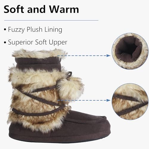 Forfoot House Slippers, Women’s Soft Indoor Slipper Boots Plush Lining Cozy Warm Booties Slippers Anti Slip Womens Winter Boots Chocolate Size 6-7 - Thumbnail 5