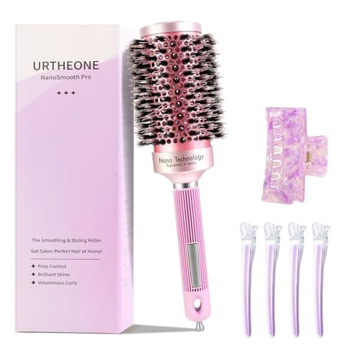 URTHEONE Round Hair Brush for Blow Drying, Ceramic Ionic Styling Tool with Mixed Bristles and Hair Clips, for Smooth and Voluminous Styles on Long Hair (2.1 Inch) - Image 1