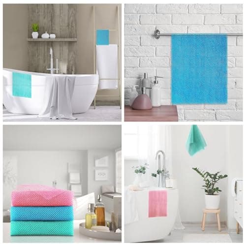 UJFQBH 3 Pieces African exfoliating net African Net Long Net Bath Sponge Exfoliating Shower Body Scrubber Back Scrubber Skin Smoother,Great for Daily Use (Pink, Blue, Green) - Thumbnail 6