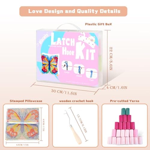 Miaceito Pre-Printed Butterfly Latch Hook Kit for Adults Beginners, DIY Latch Hook Pillow kit Includes Wooden Hook to Make 17x17 Inch Home furnishings Sofa Decoration Handmade Gift - Thumbnail 3