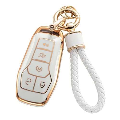 RUABIBAN for Ford Key Fob Cover with Keychain, Soft TPU Key Case Protection Fit for F150 Explorer Mustang Edge Lincoln MKZ MKX MKC