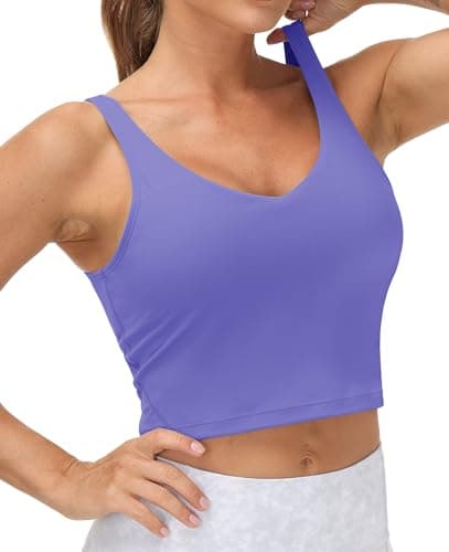 Women’s Longline Sports Bra Wirefree Padded Medium Support Yoga Bras Gym Running Workout Tank Tops(Bright Purple, Small) - Thumbnail 2