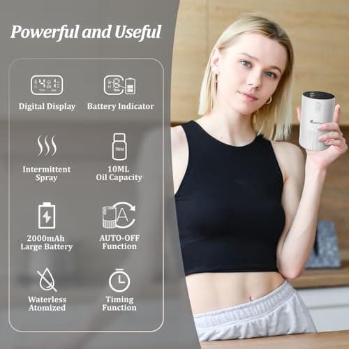 Waterless Diffuser for Essential Oil - Aroma Diffuser for Home with Battery Indicator, Portable Smart Scent Air Machine 1/2/3 & Continuous Mist, Timing & Auto-Off Function (White) - Thumbnail 4