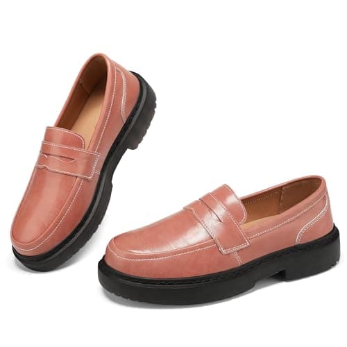 BEAUSEEN Women's Penny Loafers Slip On Comfortable & Lightweight Driving Moccasins Casual Office Work Flats Cute Business Dress Shoes, Pink, 10 US - Image 1