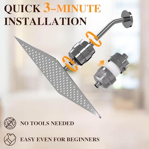 Vapralis Filtered Shower Head with 20-Stage Shower Filter,Two Replacement Filter Cartridges,Rain Shower head High Pressure for Removing Chlorine and Harmful Substances(10 Inch, Chrome Finish) - Thumbnail 6