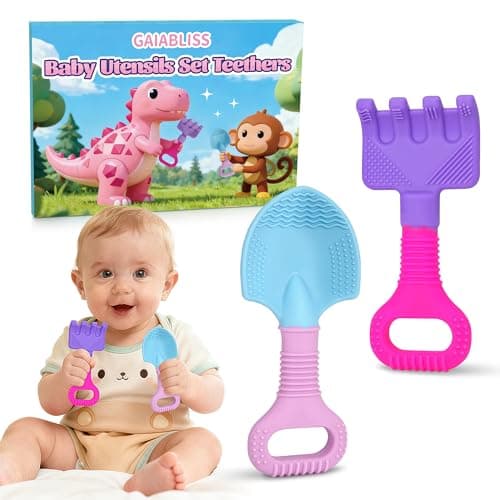 Gardening Tools Baby Teething Toys, Baby Essentials, Shovel & Rake Teething Toys for 3-6 6-12 Months, Food Grade Silicone Teether Infant Toy,First Gifts Christmas Stocking Stuffers for Babies BPA Free - Image 1