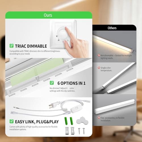 Zi-ZOHNSON 6 Pack Dimmable 4 Foot Led Shop Light,30W 3900LM 3000-6500K Tunable,T8 Integrated LED Tube Light,Clear Cover Linkable Shop Lights for Workshop,Garage,Basement,Supermarket,Barn - Thumbnail 4