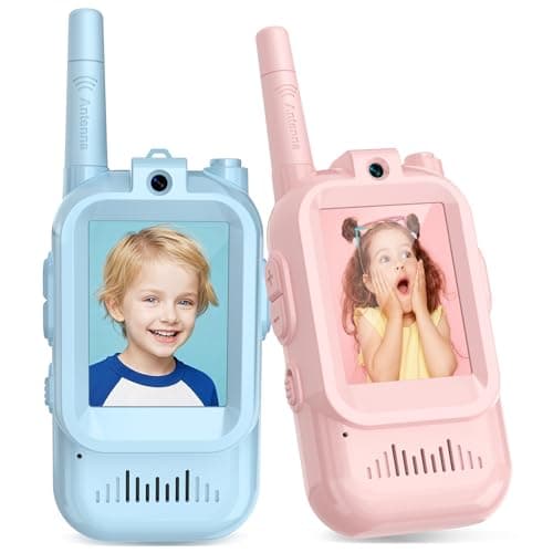 Walkie Talkies for Kids Pack of 2, Rechargeable Long Range 2 Way Radios Toys for Boys Girls Age 3-5, Birthday with Pink Blue Design,Outdoor Adventure Camping Hiking