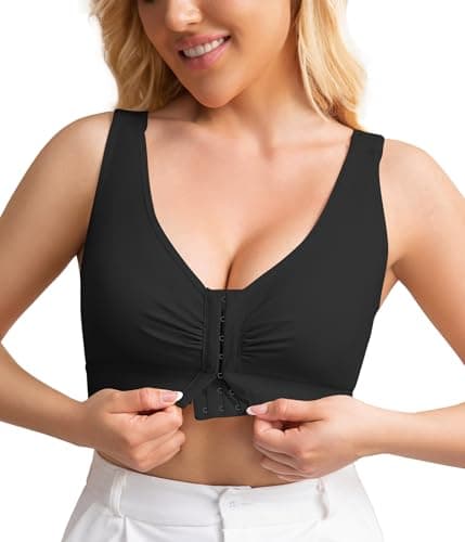 Easybunny Post Surgery Bra Front Closure Compression Bras Wireless Mastectomy Bra with Adjustable Straps Black 3XL - Image 1