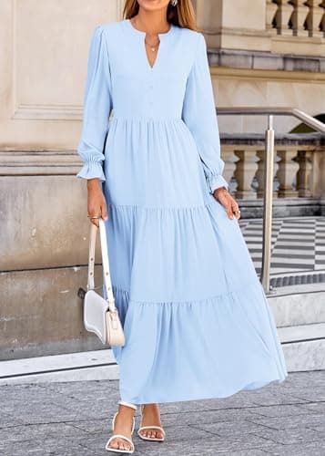 Lazysmile Long Sleeve Dress for Women Light Blue - Thumbnail 4