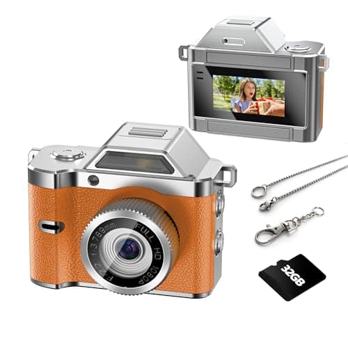 OMK Mini Keychain Camera, 1080P Pocket-Size Camera with 32GB Card, Portable Mini Retro Camera, One-Button Recording, Lightweight Vintage for Travel, Birthday Gift, Party, Daily Moments(Yellow) - Image 1