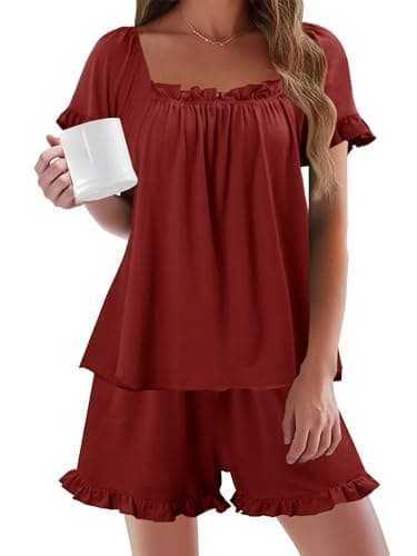 StunShow Pajama Women Sleepwear 2 Piece Pajama Set Brown Pajamas Set Shorts Red XXL - Image 1