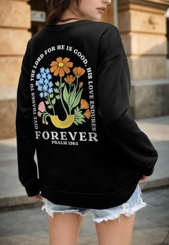 Ladicme Christian Sweatshirts for Women God Religious Pullover Casual Inspirational Long Sleeve Tops Black - Thumbnail 3