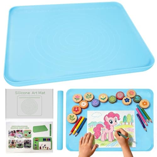 Large Silicone Mat for Crafts, 24"X19.7" Art Mat with Raised Edges for Clay, Resin, Slime, Jewelry-Making Table Protection Heat-Resistant Paint Mats, blue - Image 1