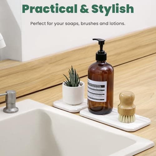 3PCS Water Absorbing Diatomaceous Earth Tray for Sink, Fast Drying Soap & Toothbrush Holders for Bathroom Counter, 1 Stone Tray, 2 Stone Coasters - Thumbnail 3