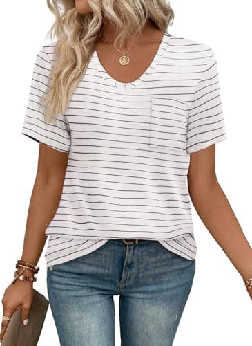 WIHOLL Womens Casual Tshirts Loose Fit Short Sleeve Summer Tops White M - Image 1