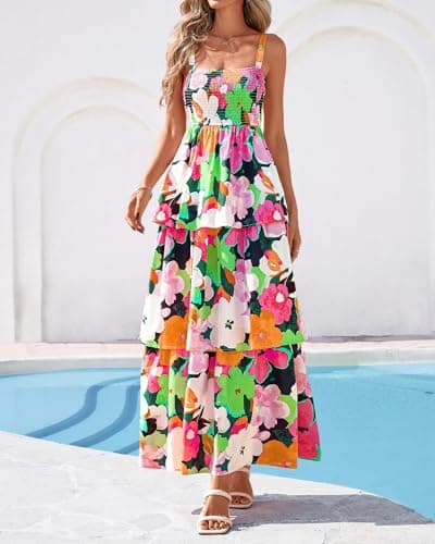 BTFBM Spring Dresses for Women 2026 Floral Spaghetti Strap Wedding Guest Dress Maxi Beach Vacation Clothes(Floral Multicolored Green,X-Large) - Thumbnail 6