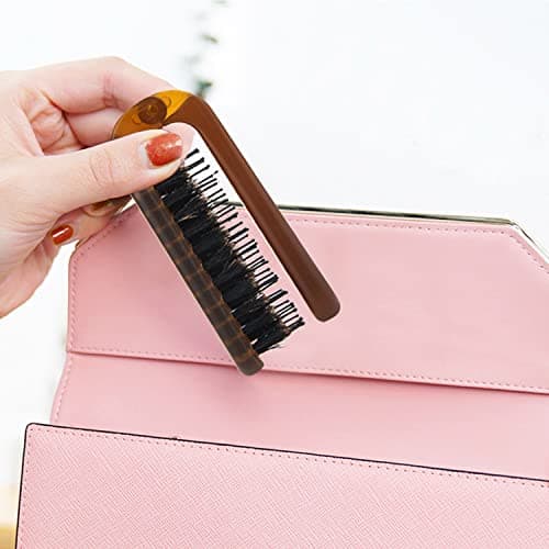 Travel Folding Hair Brush, Collapsable Portable Pocket Boar Bristle Hair Brush for Thin Thick Hair, Mini HairBrushfor Men Women Kids Thick Thin Curly Straight Wet Dry Hair Restore Shine Fold x1 Amber - Thumbnail 6