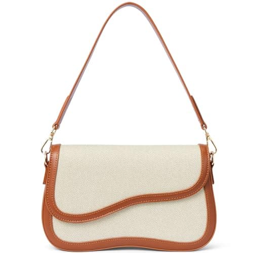 Telena Shoulder Bag for Women Shoulder Purse Vegan Leather Handbags Crossbody Purses with 2 Removable Strap Beige with Brown - Image 1