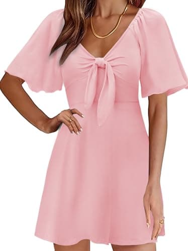 MixShe Summer Dresses for Women 2026 Italian Dress Fall Fashion Plus Size Beach Vacation Clothes Elegant Classy Sundresses Wedding Guest Maxi Seniors Outfits Pink Small - Image 1