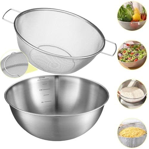 Stainless Steel Colander and Strainer Bowl Set, 3.5QT Kitchen Colander with Handle, 304 Stainless Steel Pasta Strainer and Solid Bowl for Kitchen Use - Image 1
