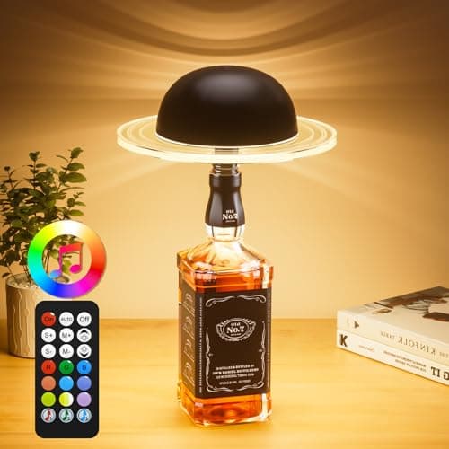 KIBTOY Wireless Bottle Lamp, Bottle Light for Liquor Bottles Rechargeable 3600 mAh, Wine Bottle Lamp, Touch & Remote Control, Dimmable 3CCT & RGB & Musical Rhythm Mode for Home Bar Party Decor, Black - Image 1