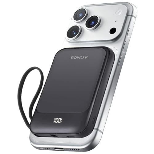VONUV Magnetic Power Bank 10000mAh, Wireless Portable Charger with 15W Max Fast Charging & Built-in USB-C Cable, 22.5W PD LED Display Battery Pack Compatible with iPhone 17/16/15, Samsung Galaxy - Image 1