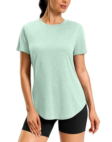 Workout Shirts for Women Dry Fit Cooling Short Sleeve Tops Lightweight Sun Protection Gym Active Hiking Running Hip-Length Coverage (Light Pea Green,Small) - Image 1