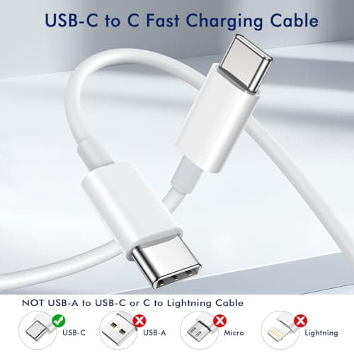 USB C to USB C Cable (6FT, 2Pack),Type-C 60W Woven Fast Charging Cord Long for iPhone 17/16/15 Pro Max Samsung S25 S24 S23 Note 20 MacBook iPad Air，White - Thumbnail 5