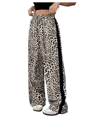 GORGLITTER Women's Leopard Print Baggy Pants Animal Cheetah Striped Y2K Wide Leg Trendy 2025 Casual Pants Multicolor Medium - Image 1