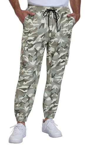 DISLANBO Men's Camo Cargo Jogger Pants Quick Dry Tactical Sweatpants with Elastic Drawstring Waist and Cargo Pockets - Image 1