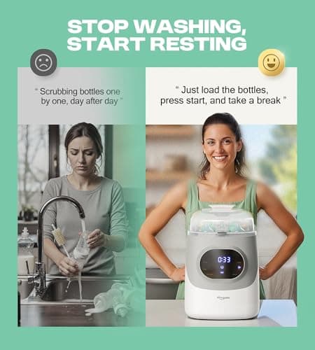 PINNGUSHI【Upgraded】Baby Bottle Washer Pro, Sterilizer, Dryer & Water-Filter, 5-in-One Cleaning Machine Fits 6 Bottles, Pump Parts & Baby Essential, No More Hand Washing for Busy Moms & Parents - Thumbnail 2