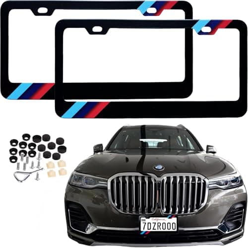 License Plate Frames Cover Compatible with BMW License Plate (3 Color Sport) 2 Pcs Pack, Aluminum Frame Holder - Image 1