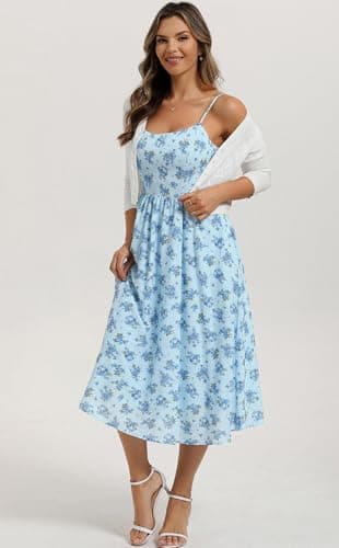 Belle Poque Blue Floral Dress for Women 2026 Summer Sleeveless Midi Sun Dresses A-line Beach Elegant Sundresses X-Large - Thumbnail 4