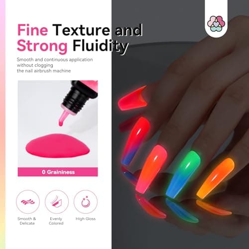 SAVILAND Airbrush Gel Nail Polish Hema-Free: Dilution-Free Fluorescent Airbrush Shine All Night Long,12 Colors Non-Acetone Glows in The Dark for Nails French Manicure DIY Salon & Party & Bar Social - Thumbnail 4
