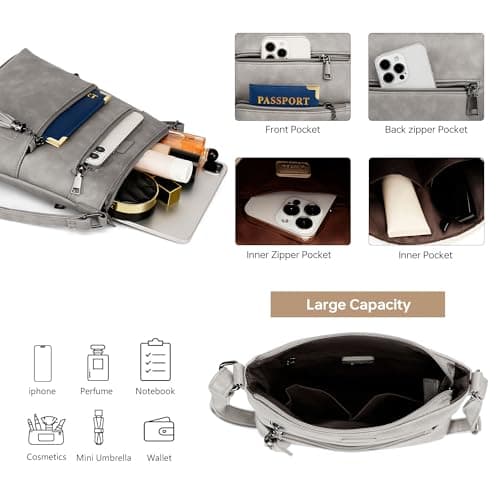 Kiss Sea Purses for Women Crossbody Bag Casual Cross Body Purse for Travel with Tassel Grey - Thumbnail 3