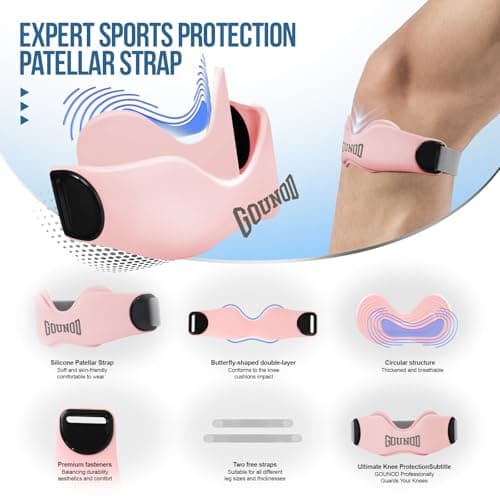 GOUNOD Patellar Tendon Support Strap 2 Pack,Silicone Knee Strap for Knee Pain Relief,Patella Band for Basketball, Jumpers Knee, Tendonitis, Running, Hiking, Soccer, Osgood Schlatter (Pink) - Thumbnail 3