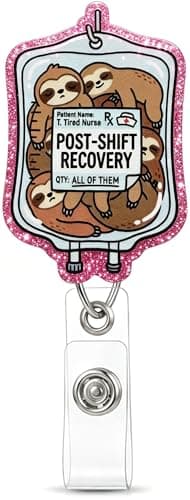 Retractable Badge Reel with Alligator Clip, Heavy Duty, Cute Funny ID Name Tag Holder for Nurses, Doctors, Teachers, and Office (Pink-Sloth Bottle)