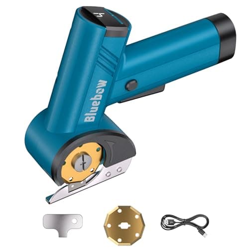 Cordless Electric Scissors, Rechargeable Cardboard Cutter with LED Light, 4-Speed Settings, Safety Lock, 2 Blades, USB-C Battery Powered Box Cutter for Carpet, Leather, Fabric, Packages, Blue - Image 1
