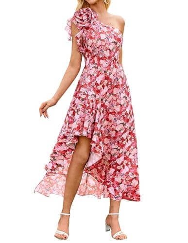GRACE KARIN 2026 Womens Summer One Shoulder Sleeveless Dresses Floral Flowy Ruffle High Low Wedding Guest Sundresses 18 - Image 1