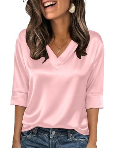 Bakoliza Summer Vacation Outfits for Women 2026 Women Summer Tops Trendy Blouses V Neck Shirts Basic Tees Light Pink - Image 1